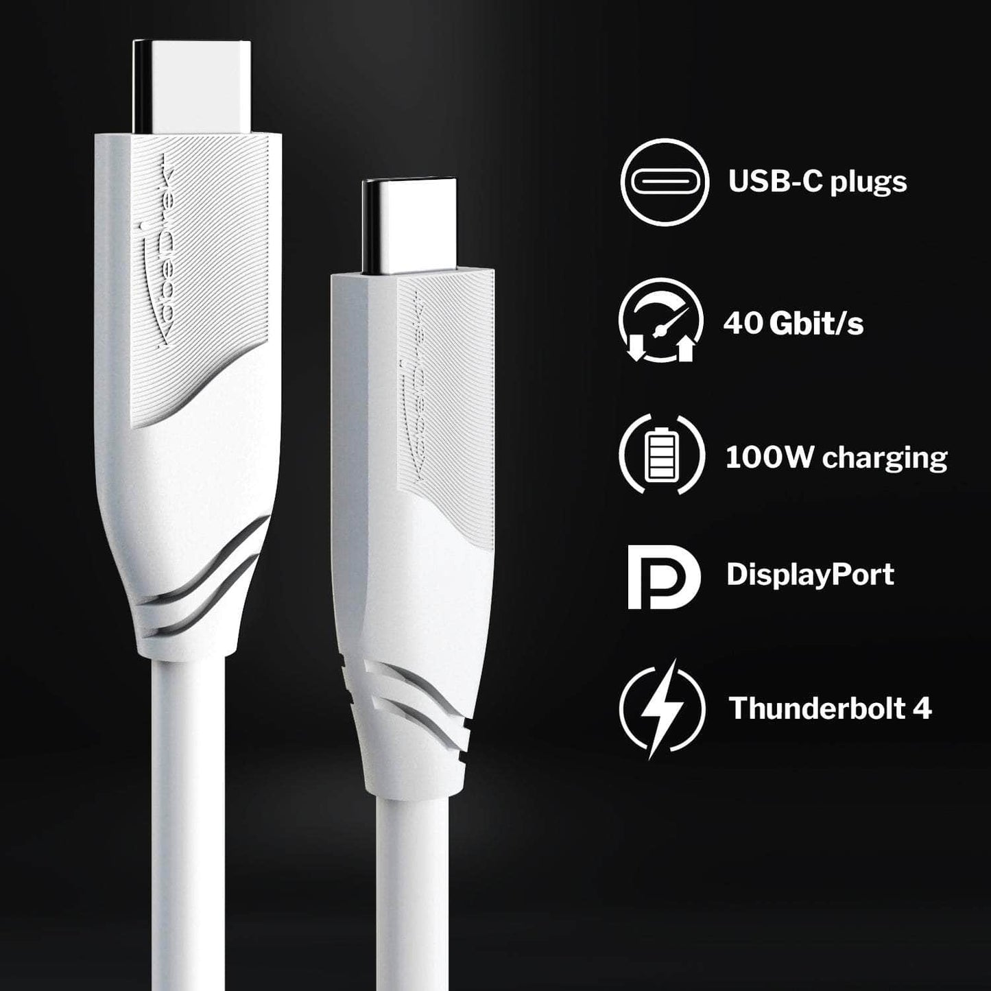 USB-C-Kabel - USB 4.0, Power Delivery 3, Thunderbolt 4, weiß - 2m