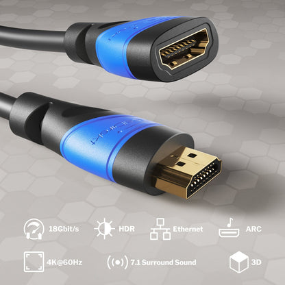HDMI Verlängerungskabel – kompatibel mit HDMI 2.0a/b 2.0, 1.4a, 4K Ultra HD, 3D, 1080p, HDR, ARC, Ethernet