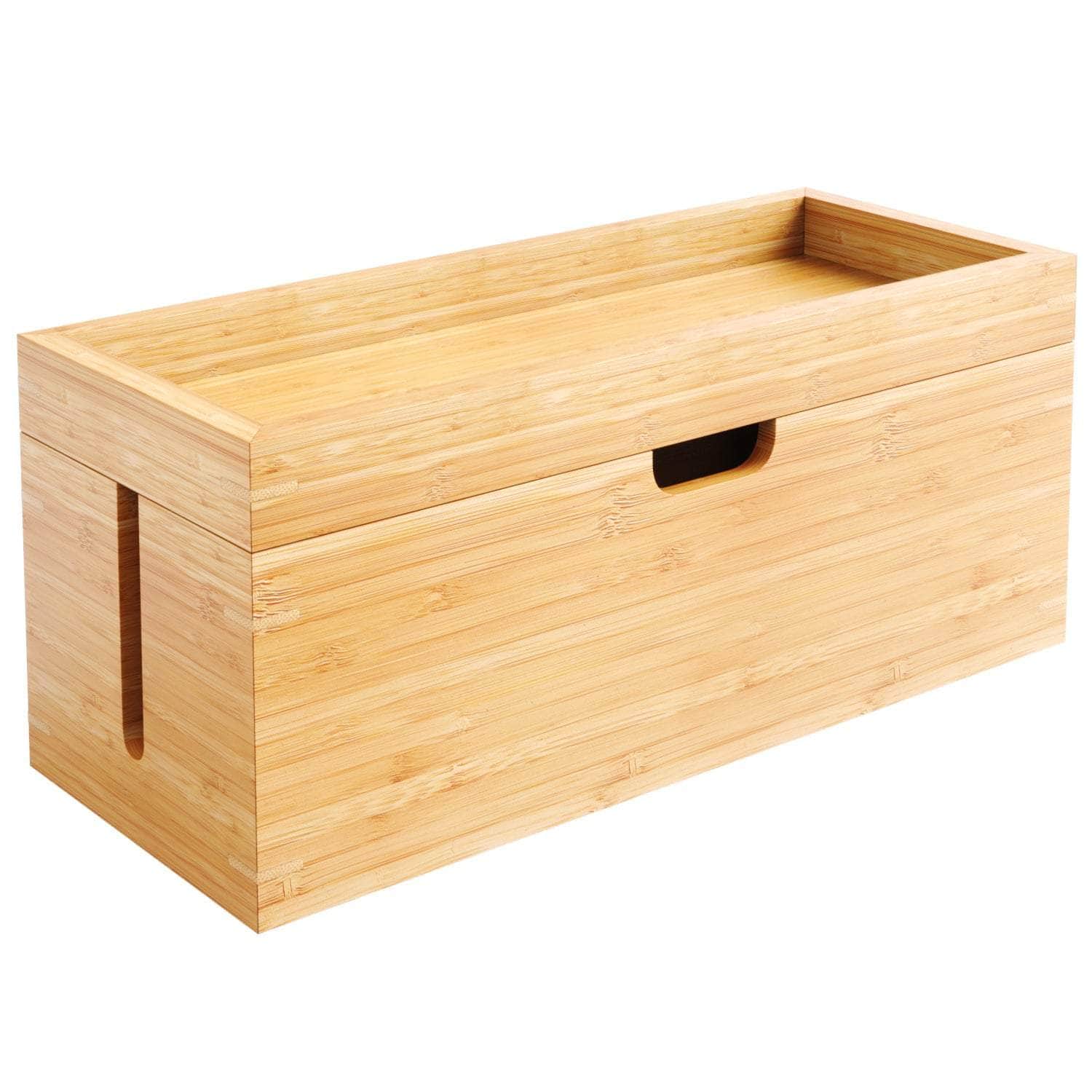 Box mit Bambusdeckel Kleine Box für Verlängerungskabel Streifen  Überspannungsschutz (schwarz)