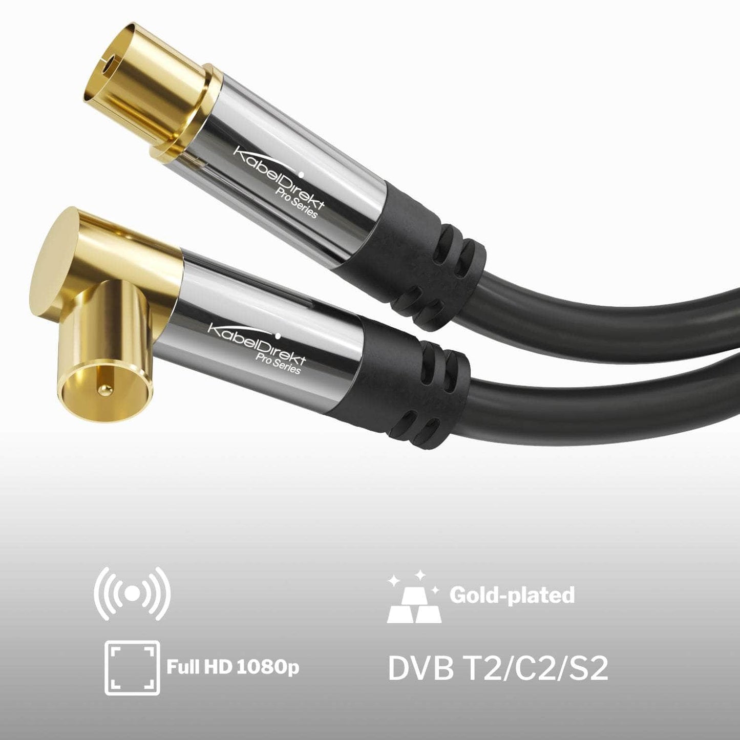 HDTV aerial / coaxial cable - 90° angled male connector to straight female connector