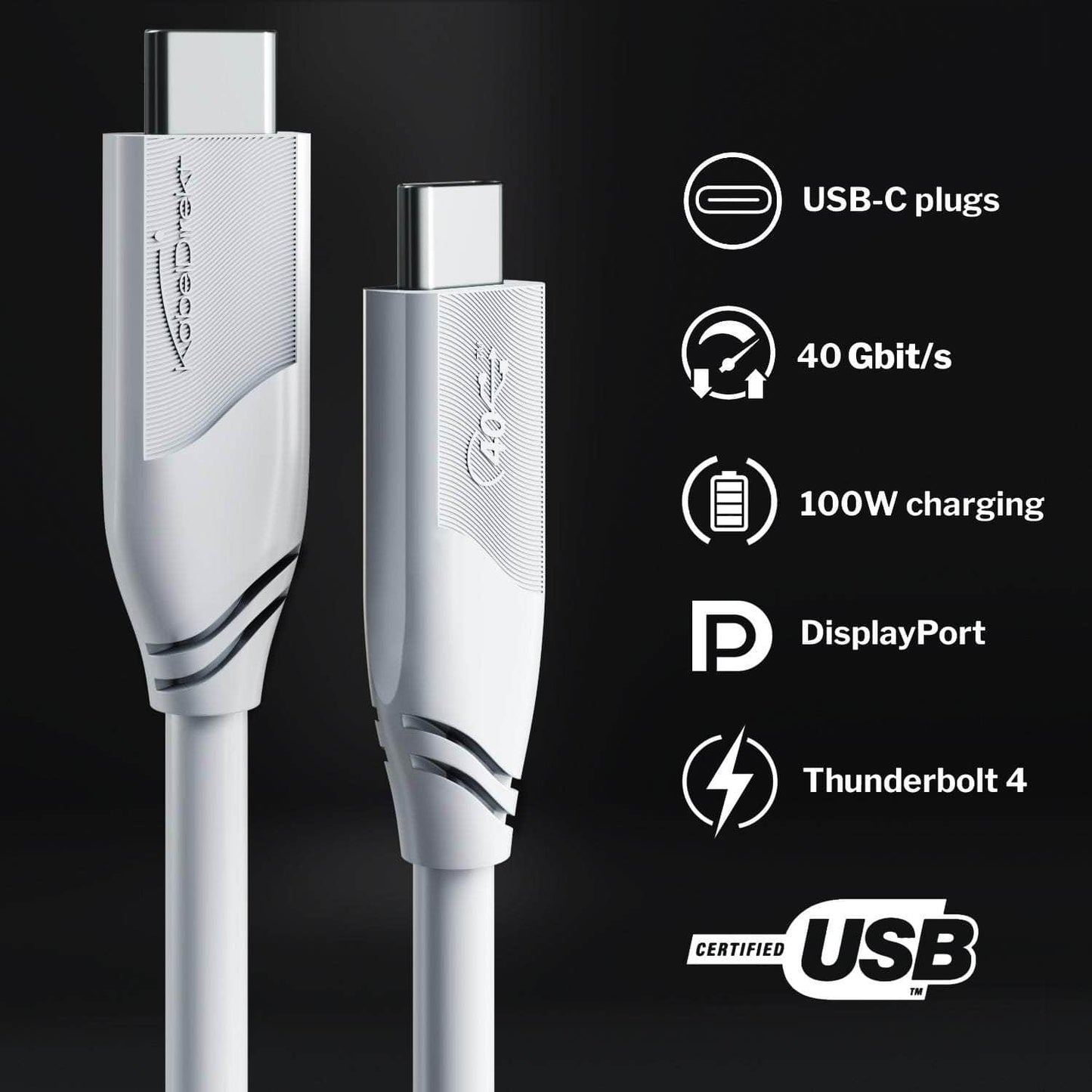 USB-C-Kabel - USB 4.0, Power Delivery 3, Thunderbolt 4, weiß - 1m