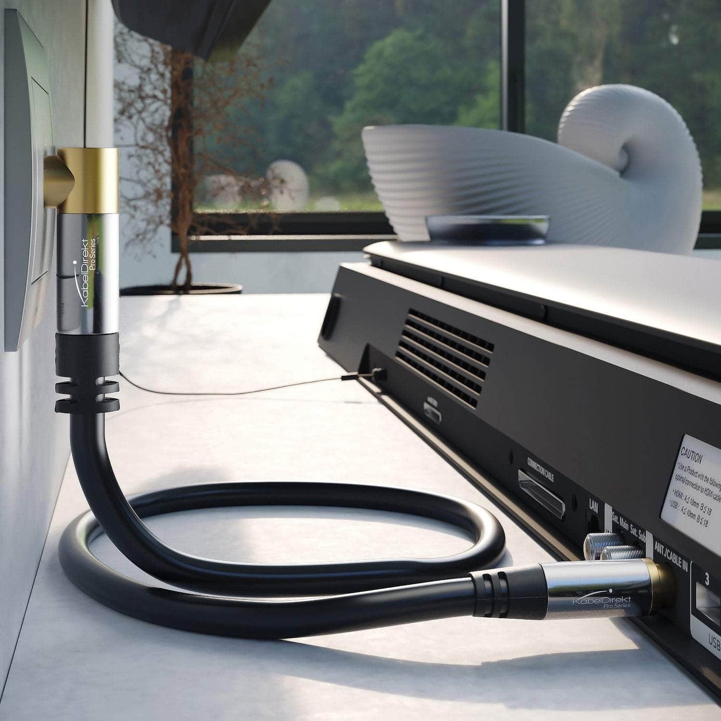 HDTV aerial / coaxial cable - 90° angled male connector to straight female connector