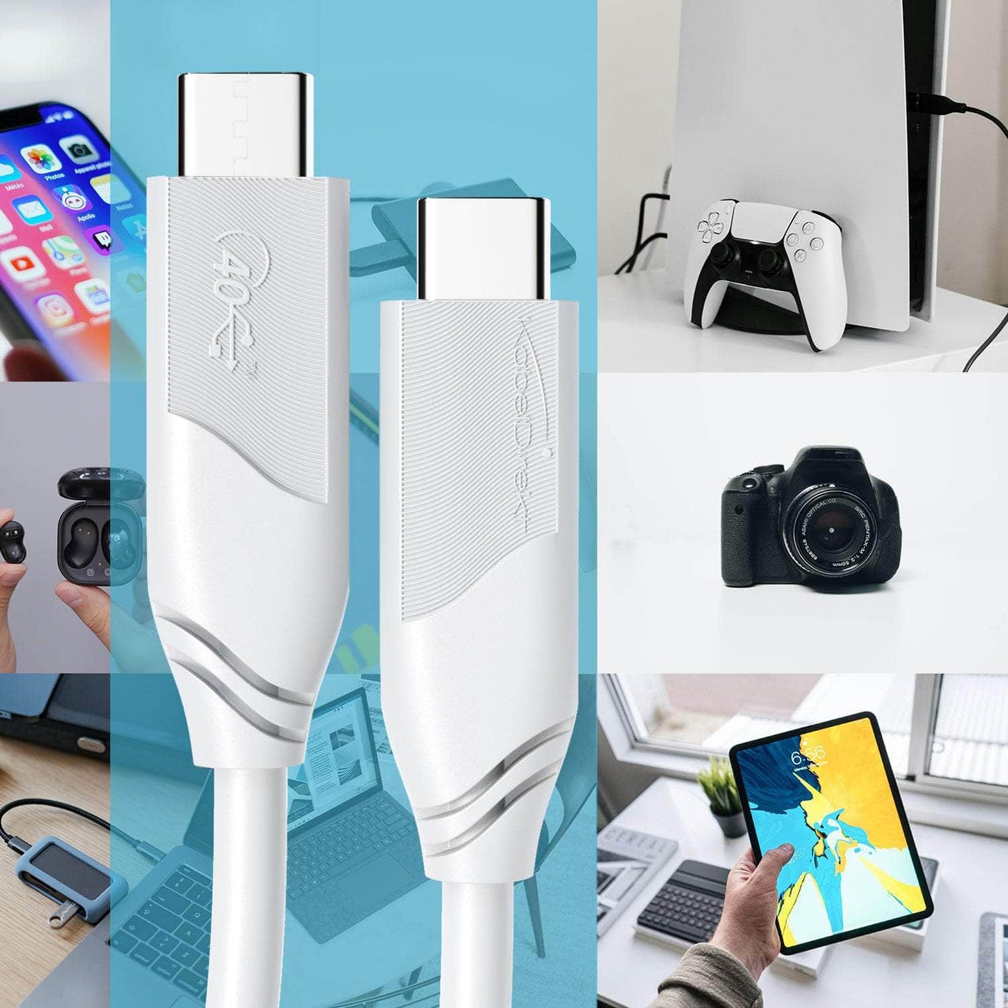 USB-C-Kabel - USB 4.0, Power Delivery 3, Thunderbolt 4, weiß - 1m