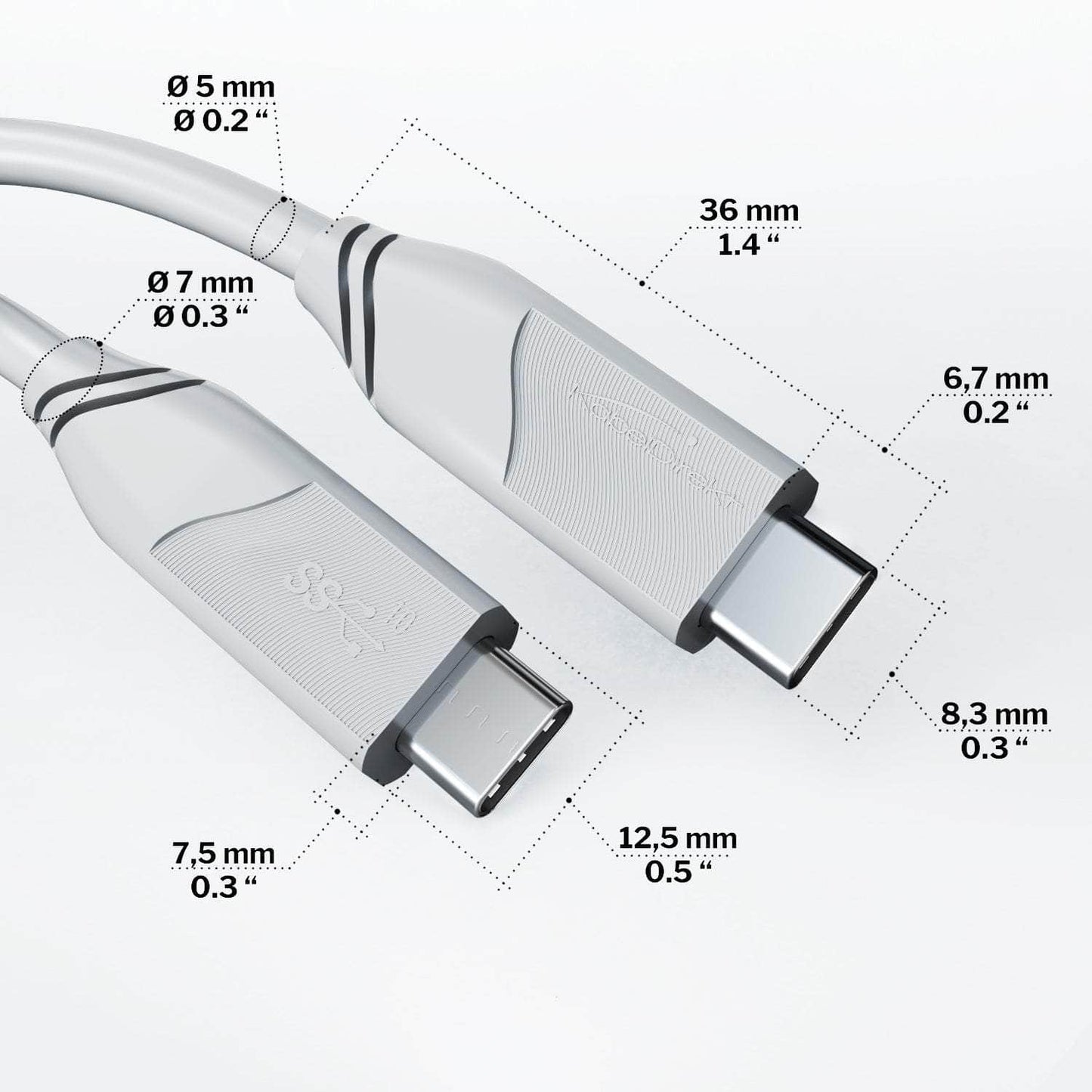 USB-C-Kabel - USB 3.2, Power Delivery 3, weiß