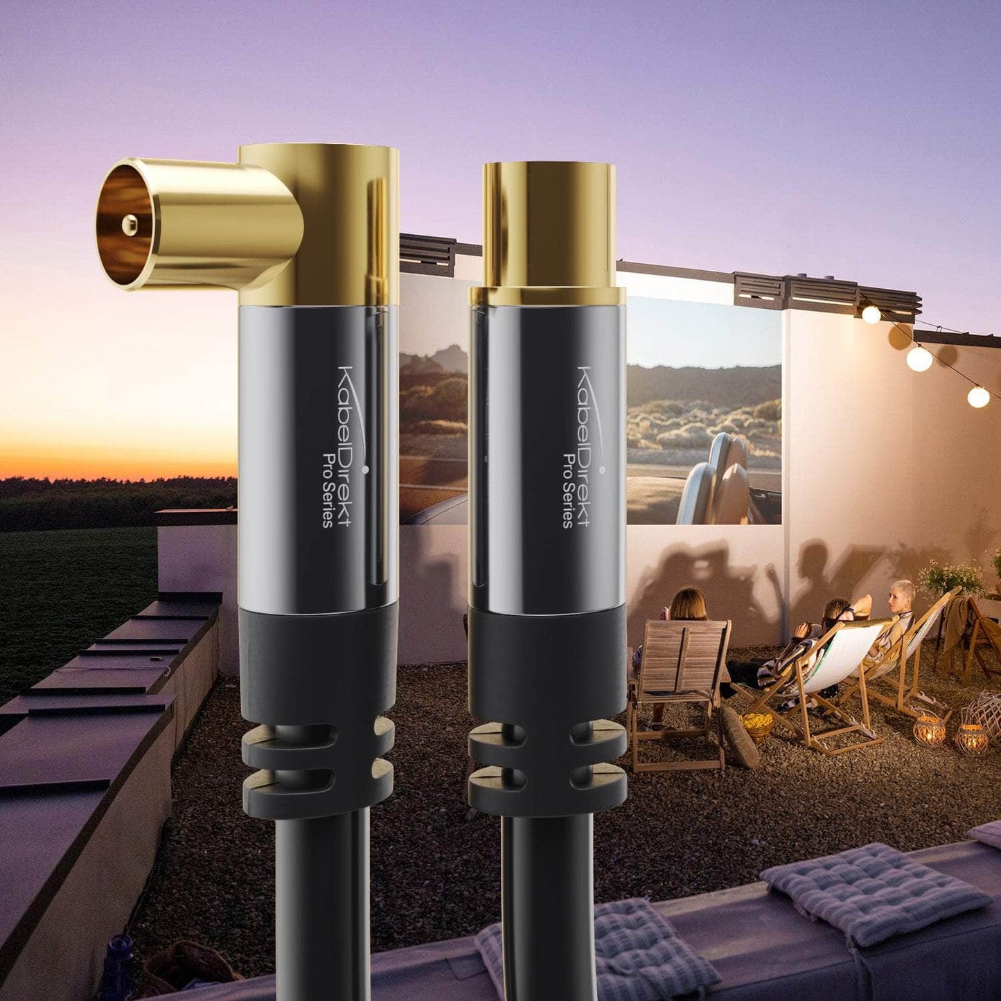 HDTV aerial / coaxial cable - 90° angled male connector to straight female connector