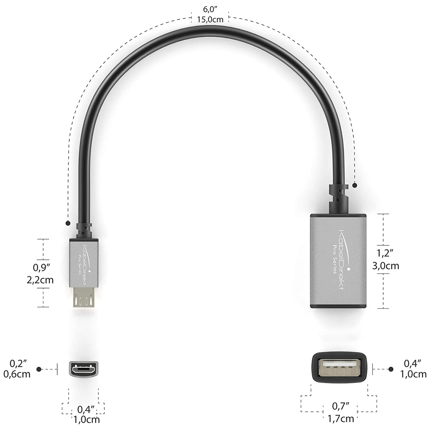 Micro-USB OTG Adapter, 15 cm – Zum Anschließen von Smartphones, Tablets und Notebooks