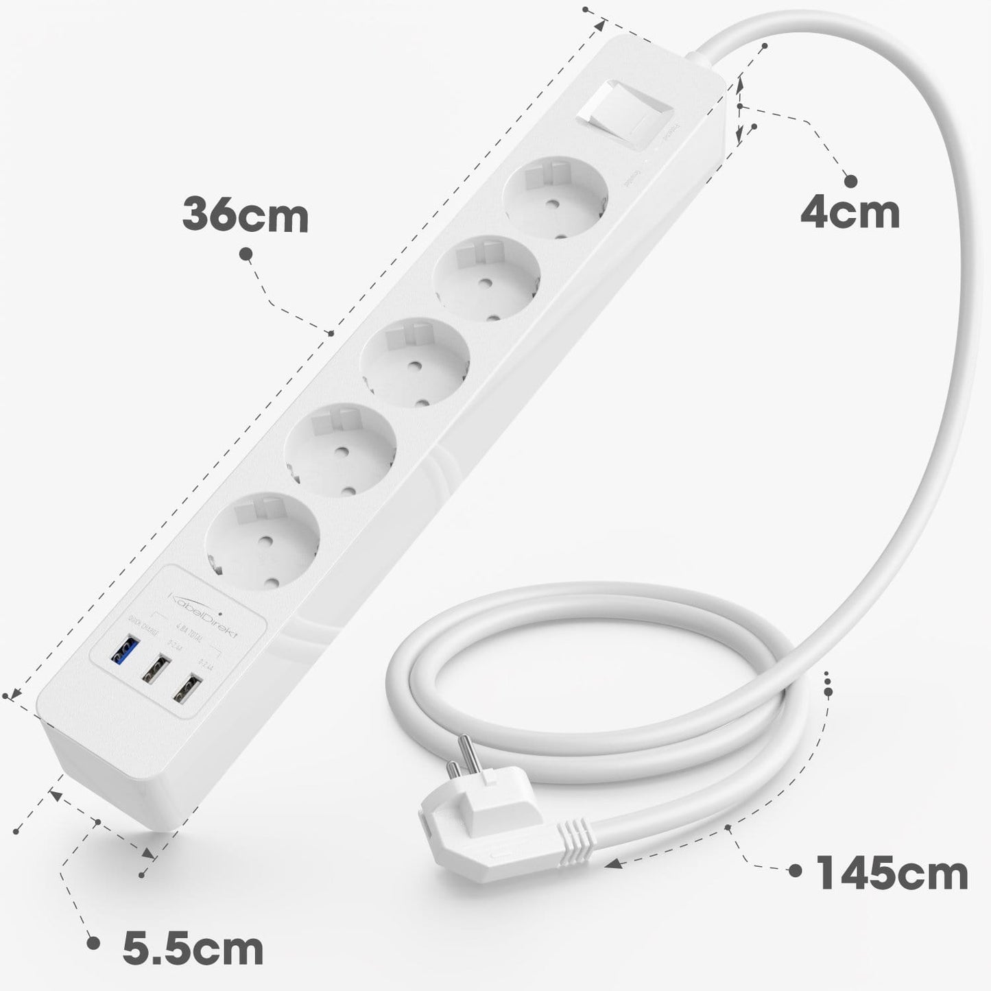 Steckdosenleiste weiß – TÜV-zertifizierte Mehrfachsteckdose mit USB und Quick Charge