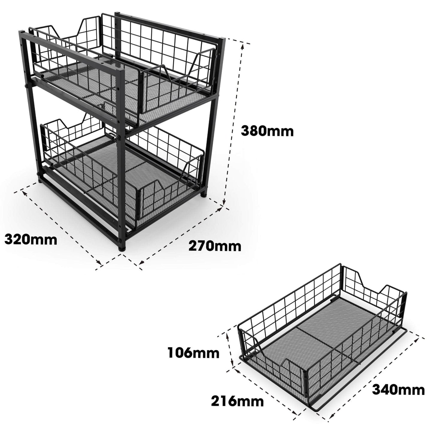 KD Essentials – Spülschrank-Organizer, Küchenschrank-Regal – Vollmetall, 2 Etagen