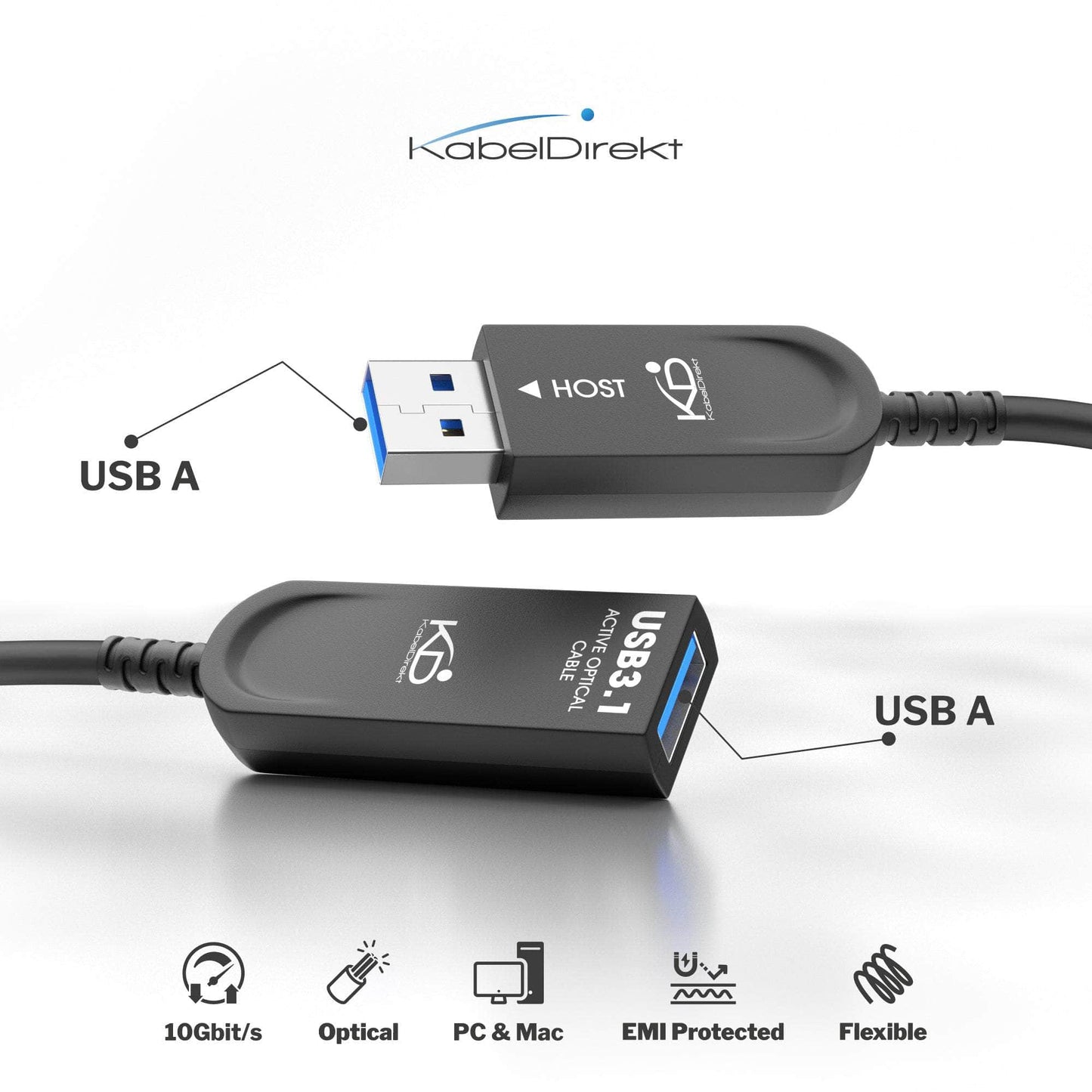 USB-Verlängerungskabel, optisch, USB 3.1 Gen2 für bis zu 10 Gbit/s