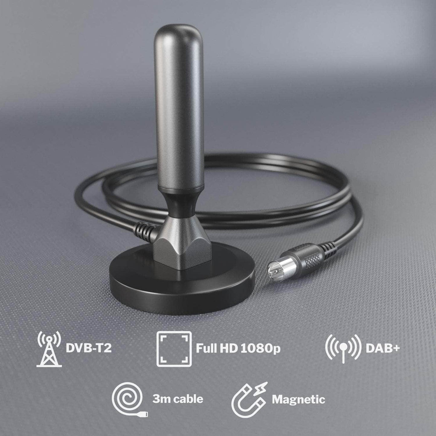 DVB-T/T2-Antenne - TV- und Radio-Empfang - 3 m Kabellänge - massive Version