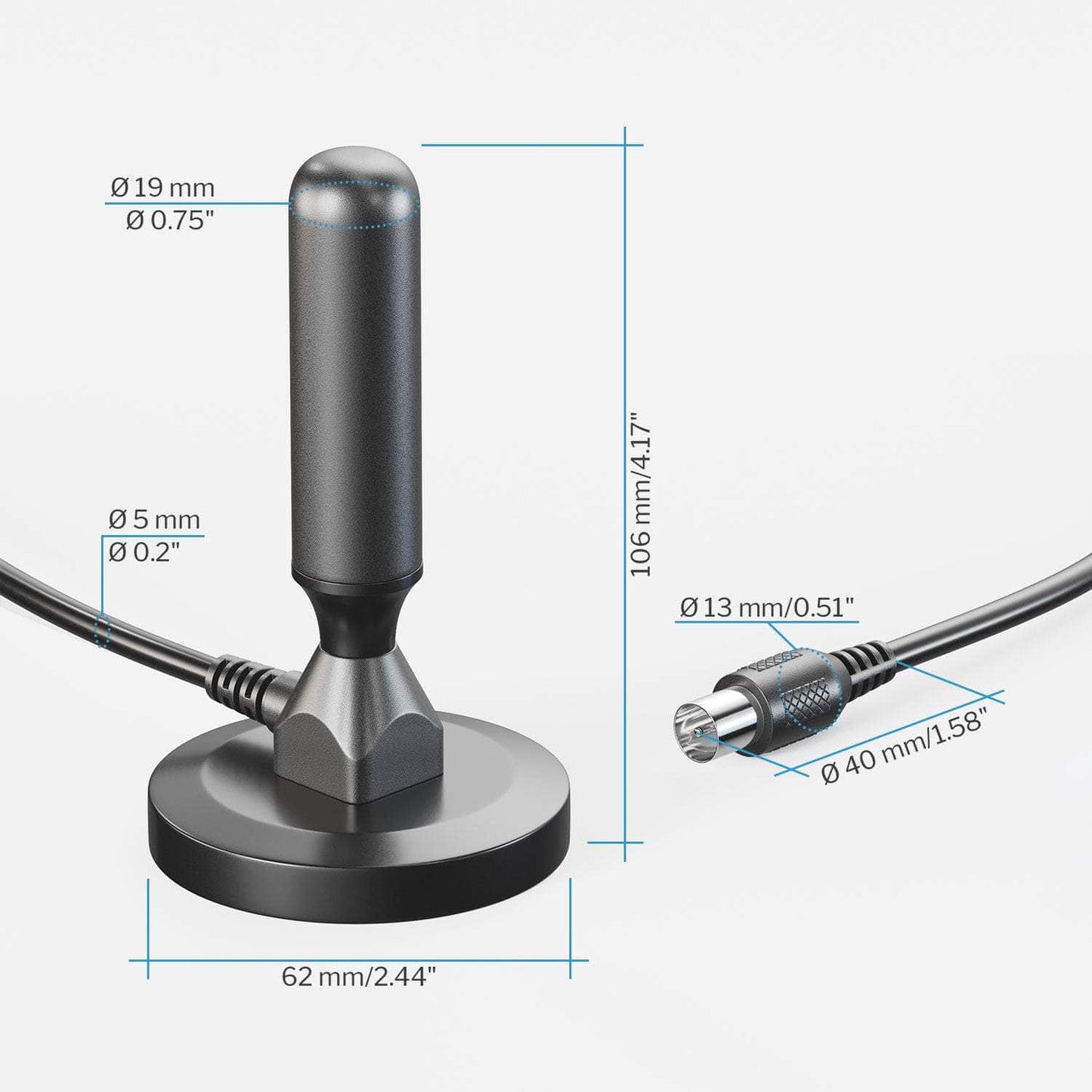 DVB-T/T2-Antenne - TV- und Radio-Empfang - 3 m Kabellänge - massive Version