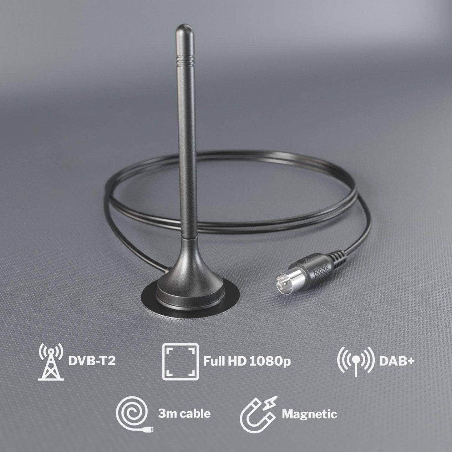 DVB-T/T2-Antenne - TV- und Radio-Empfang - 3 m Kabellänge - schmale Version