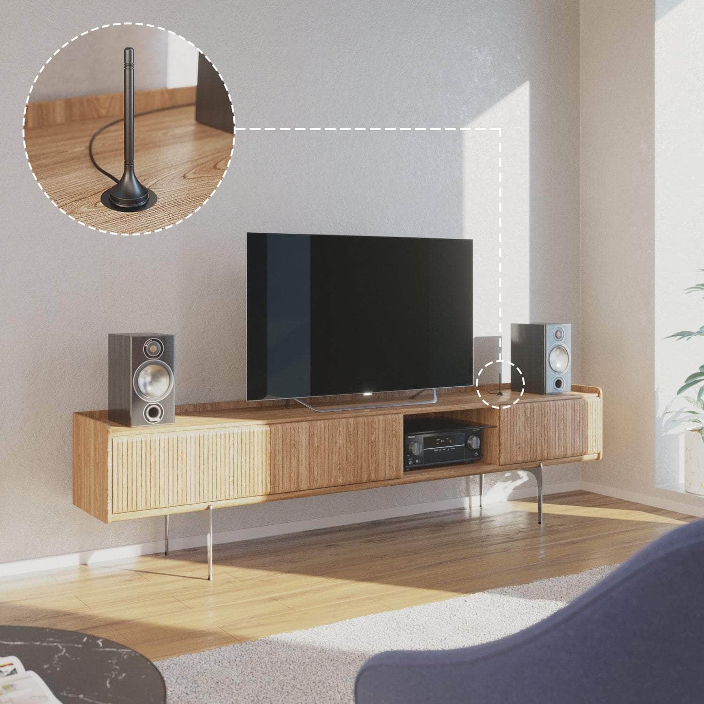 DVB-T/T2-Antenne - TV- und Radio-Empfang - 3 m Kabellänge - schmale Version