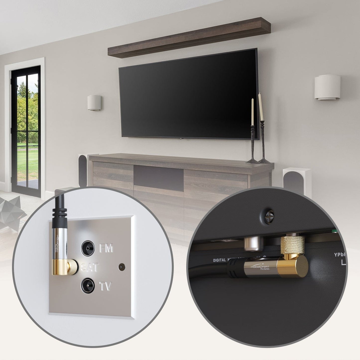 SAT Kabel 90° gewinkelte F-Stecker, 75 Ohm - Koaxialkabel für TV, HDTV, Radio, DVB-T2, DVB-C, DVB-S, DVB-S2
