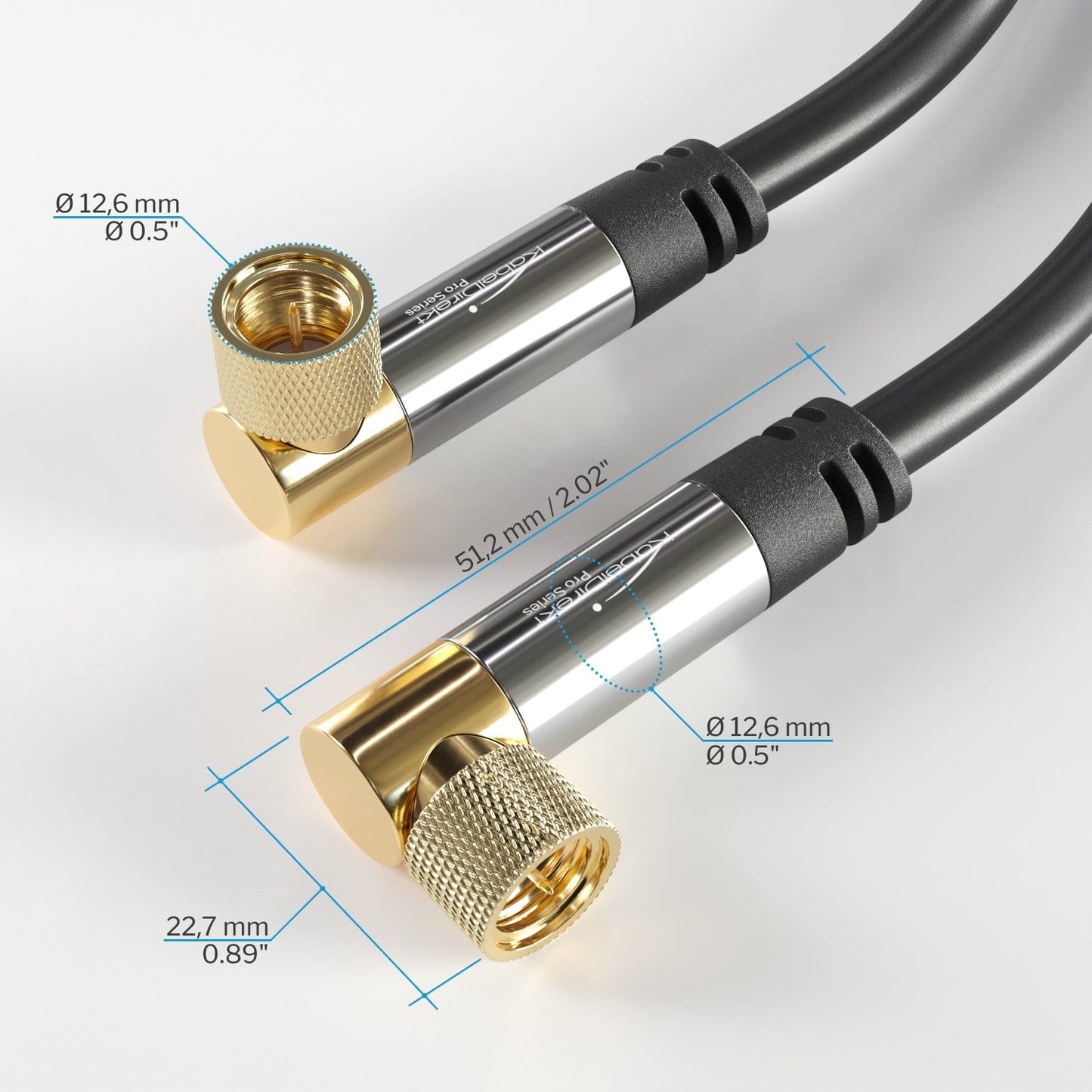 SAT Kabel 90° gewinkelte F-Stecker, 75 Ohm - Koaxialkabel für TV, HDTV, Radio, DVB-T2, DVB-C, DVB-S, DVB-S2