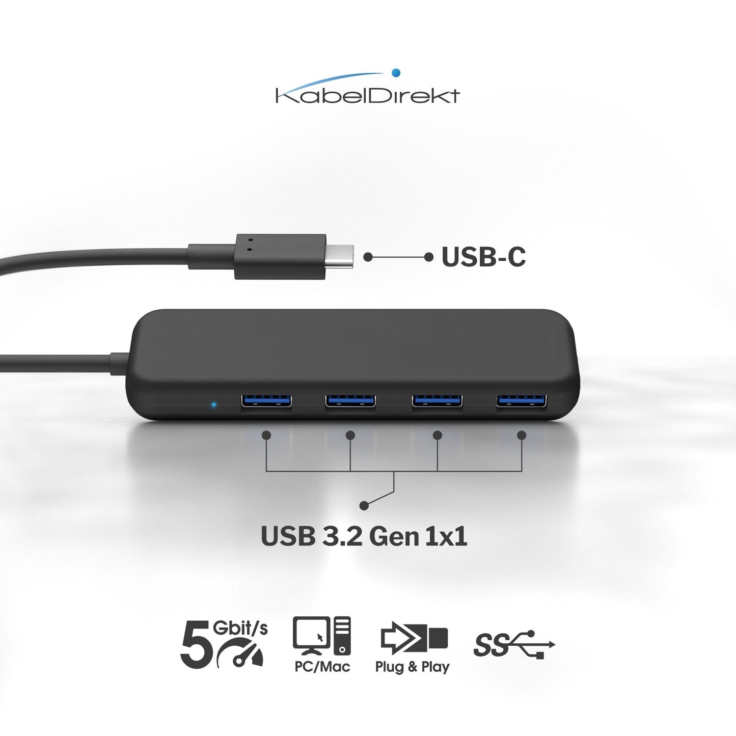 USB-C Hub – Für den Anschluss von bis zu 4 Geräten mit USB-A (USB-C-Stecker)