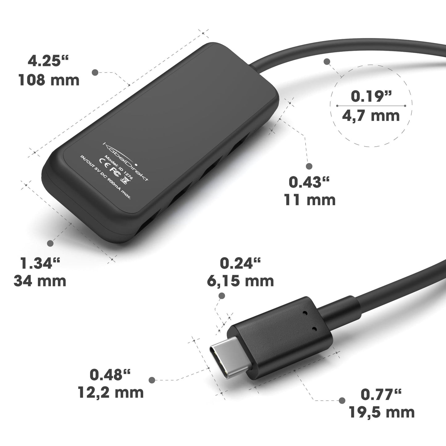 USB-C Hub – Für den Anschluss von bis zu 4 Geräten mit USB-A (USB-C-Stecker)