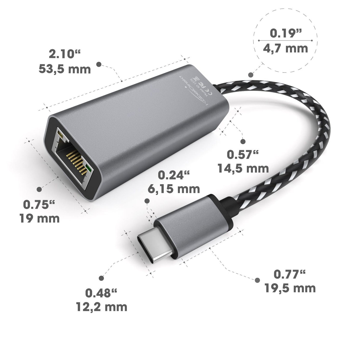USB-C Ethernet Adapter – Zum Anschließen von Netzwerkkabeln an Geräte mit USB-C Anschluss, 1 Gbit/s