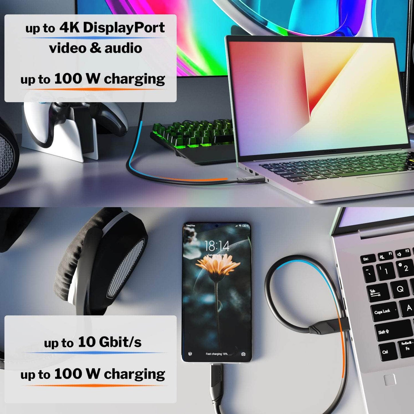 USB-C-Kabel - USB 3.2, Power Delivery 3, schwarz