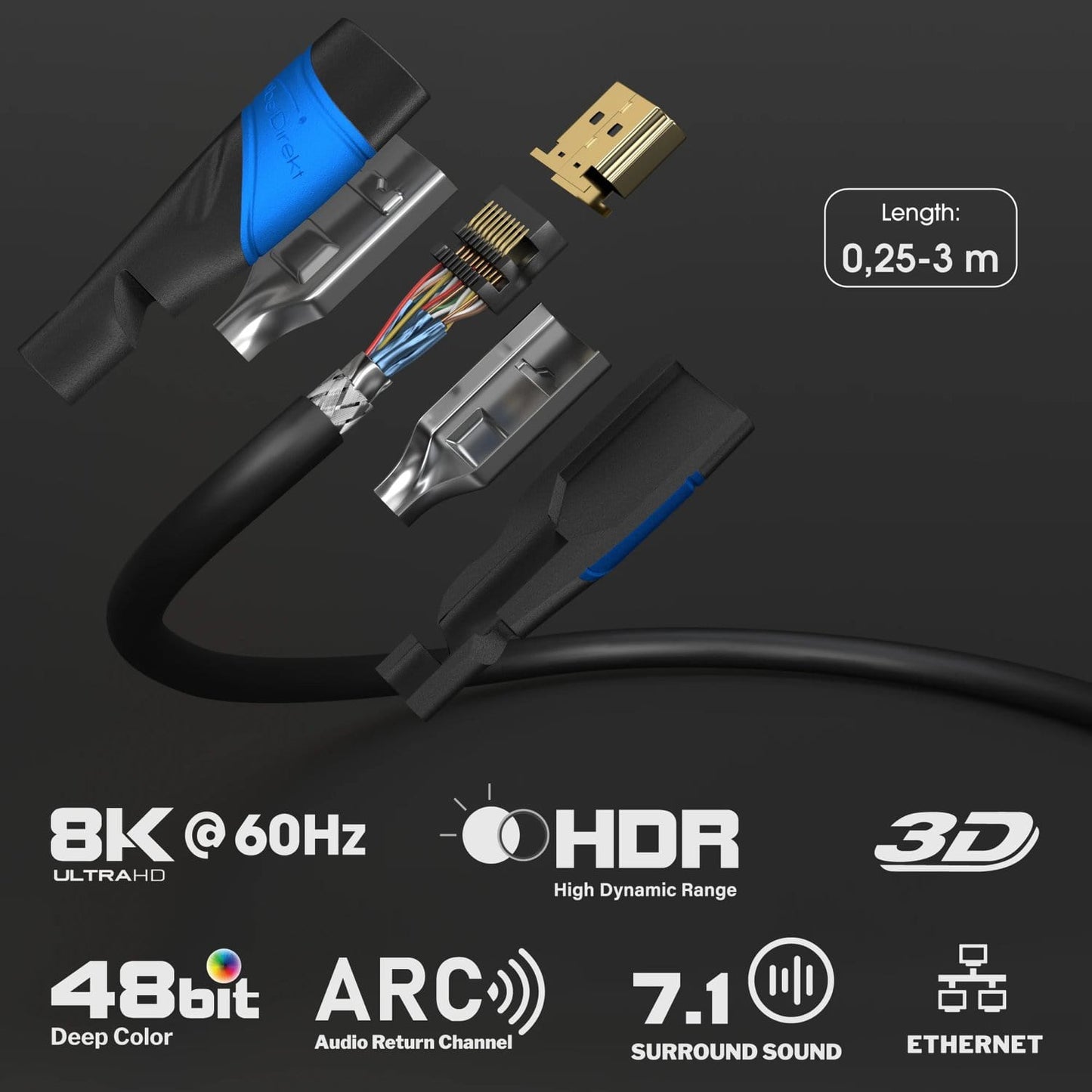 4K High Speed HDMI Kabel – mit Ethernet, 4K/8K, 3D, ARC, HDR