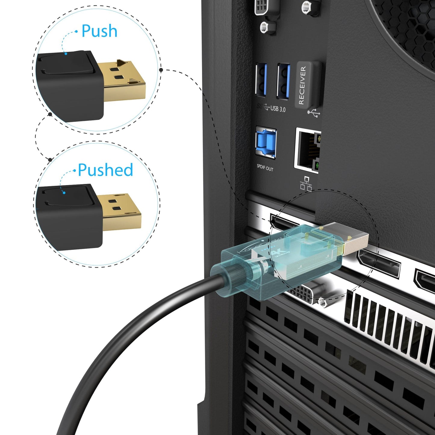 Mini DisplayPort (DP / Thunderbolt) auf DisplayPort Kabel - UHD Auflösung mit 4K / 60Hz, Version 1.2, für PC, Mac