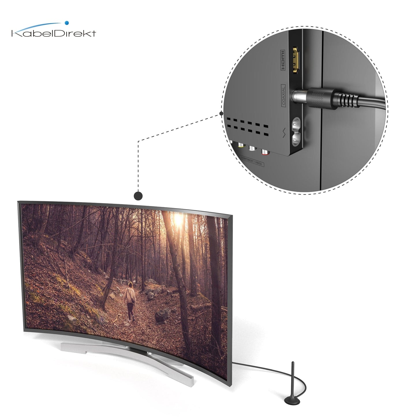 DVB-T/T2-Antenne - TV- und Radio-Empfang - 3 m Kabellänge - schmale Version