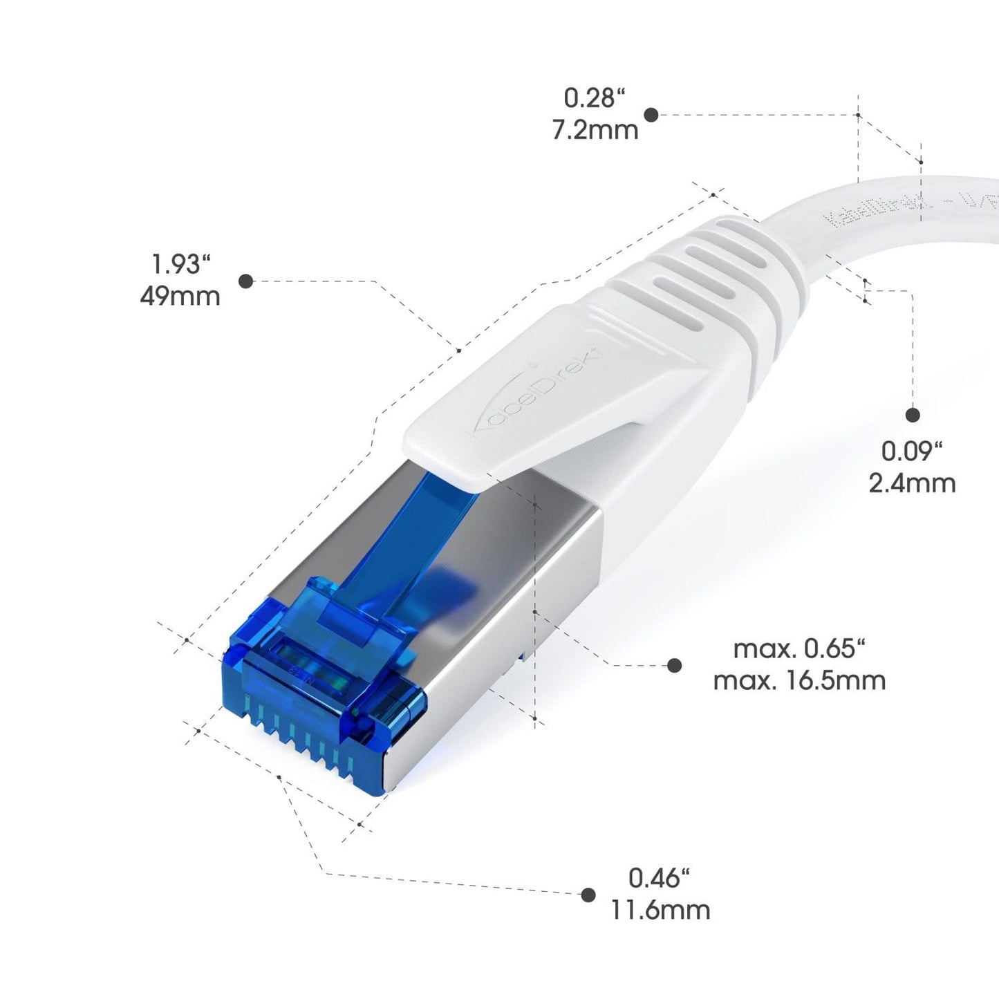 Cat 7 Ethernet- & Netzwerkkabel flach - weiß  - 10 Gbit/s mit RJ45-Stecker