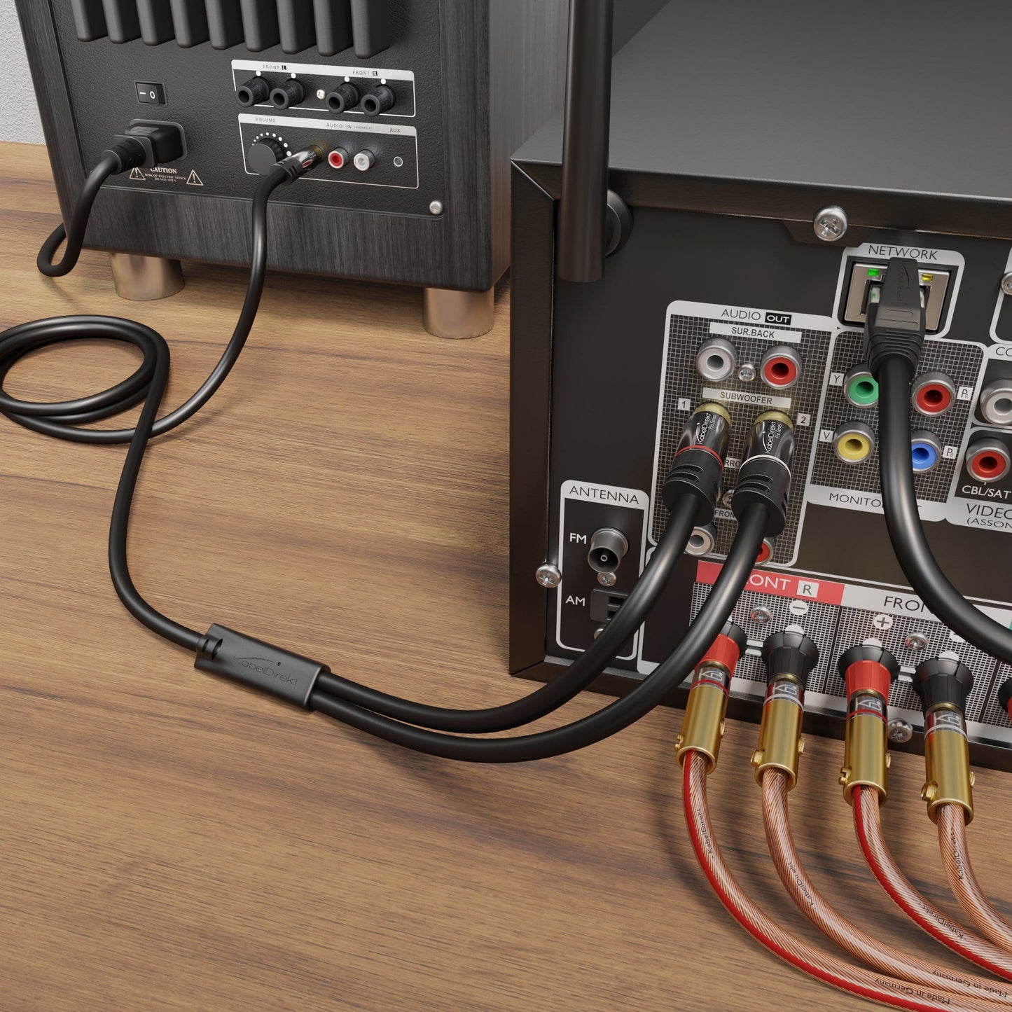 2 to 2 RCA Y adapter cable, stereo audio cable, Cinch/phono male to male plugs, analogue/digital