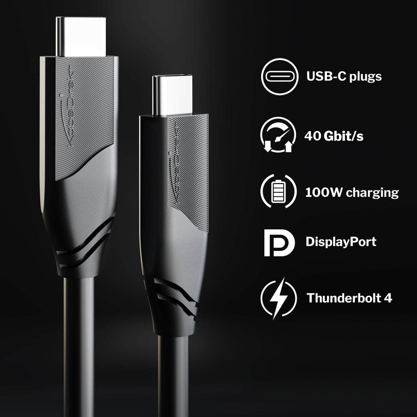 USB C Cable - USB 4.0, Power Delivery 3, Thunderbolt 4, black - 2m
