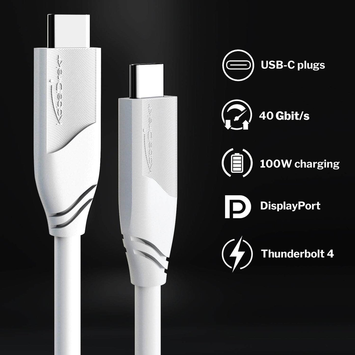 USB C Cable - USB 4.0, Power Delivery 3, Thunderbolt 4, white - 2m