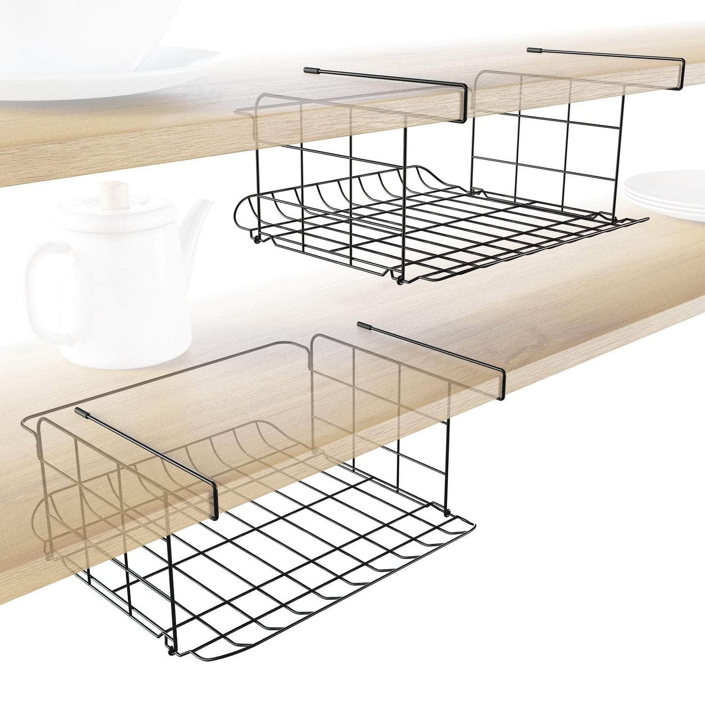 KD Essentials – 2× under-shelf storage baskets, set of two, grid design
