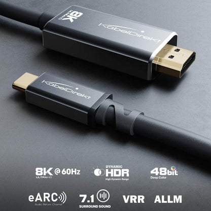 USB-C- auf HDMI-2.1-Adapterkabel mit Metallsteckern – 1,8 m – für 8K/60 Hz und 4K/120 Hz