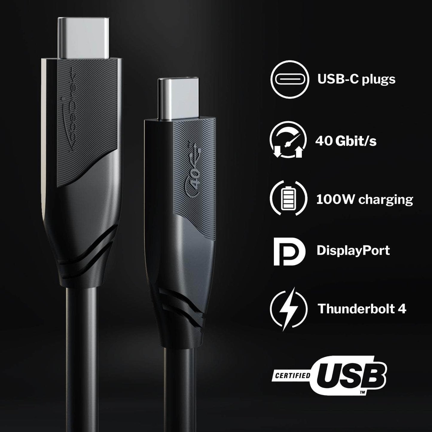 USB C Cable - USB 4.0, Power Delivery 3, Thunderbolt 4, black - 1m