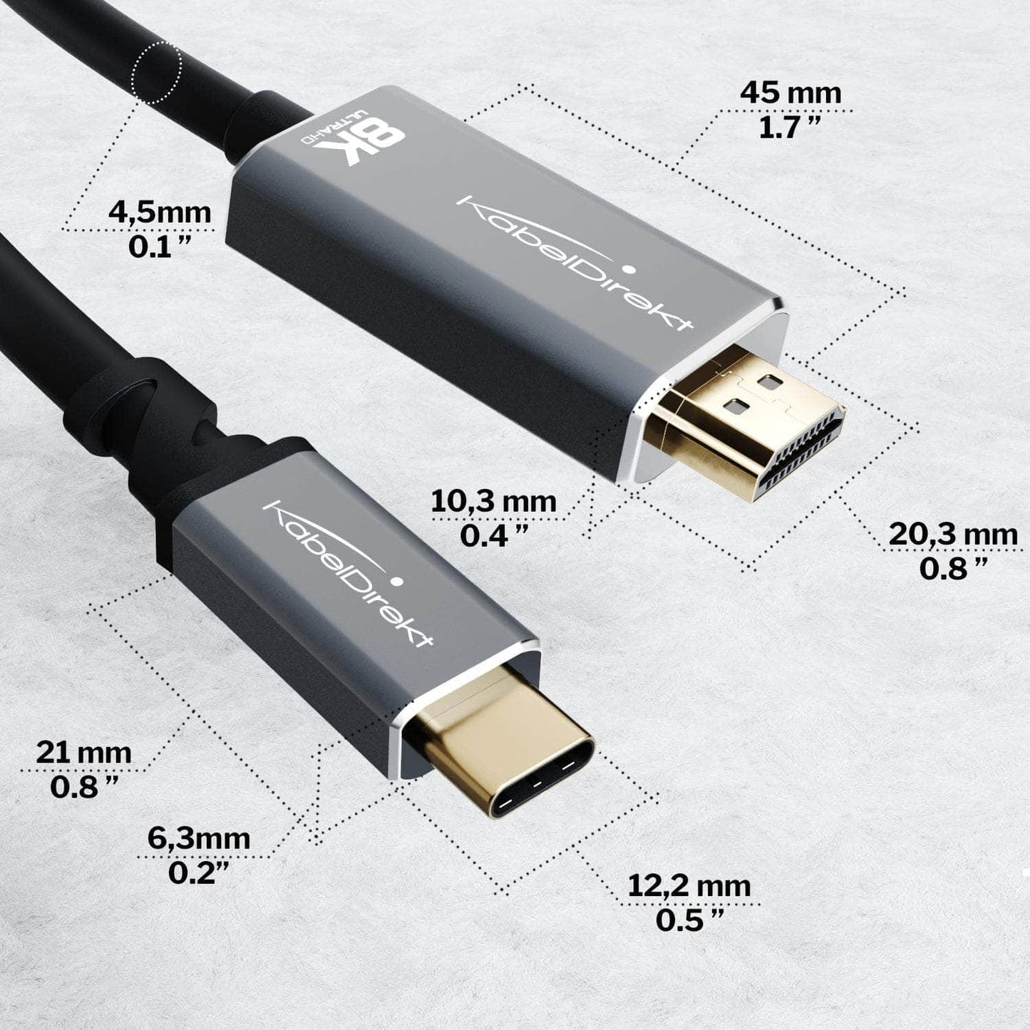 USB-C- auf HDMI-2.1-Adapterkabel mit Metallsteckern – 1,8 m – für 8K/60 Hz und 4K/120 Hz