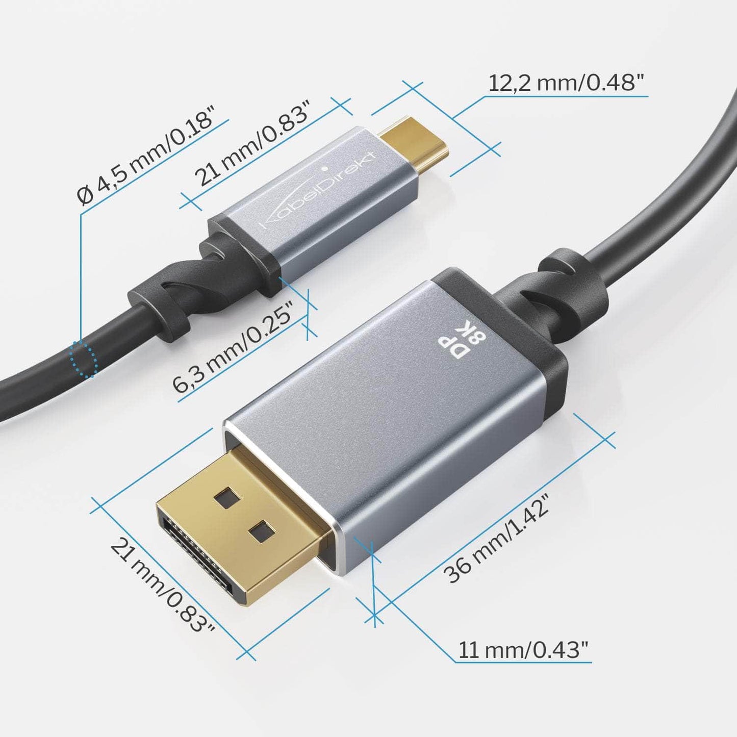 USB-C- auf DisplayPort-1.4-Adapterkabel - 1.8m - für 8K bei 60Hz