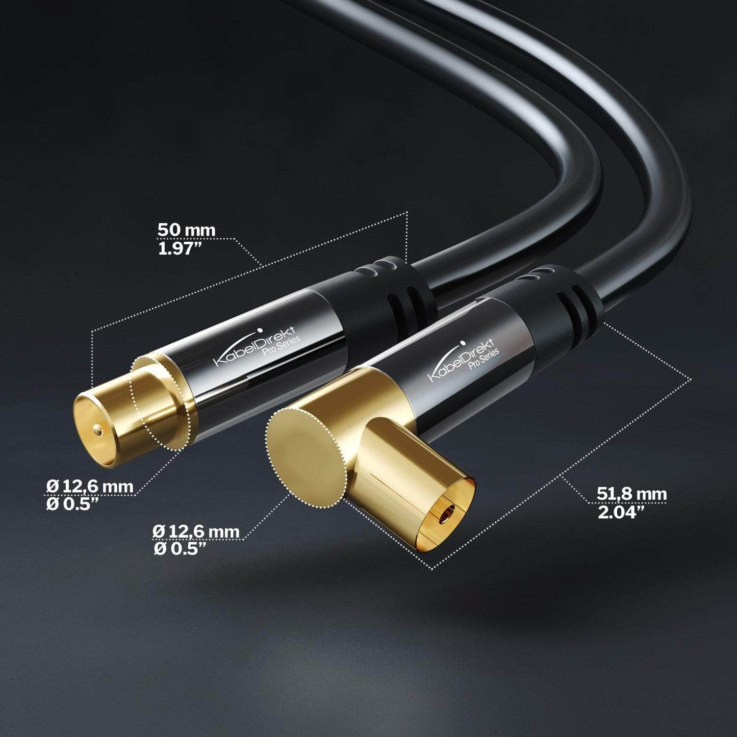 Câble d’antenne HDTV - connecteur F coaxial coudé (90°) > connecteur coaxial droit M