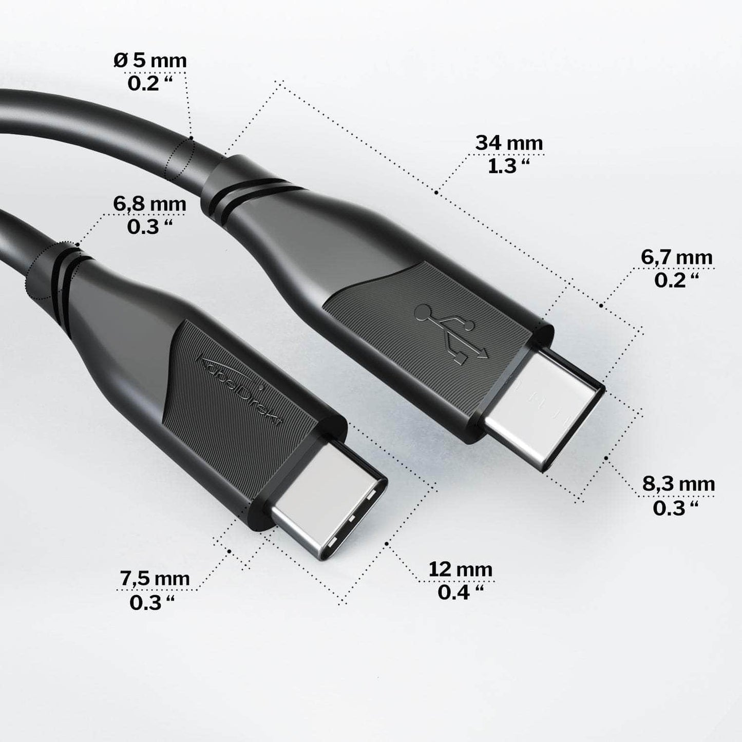 Câble USB-C, USB 2.0 – USB-C vers USB-C, câble de données/recharge, 480 Mbit/s, 100 W, noir