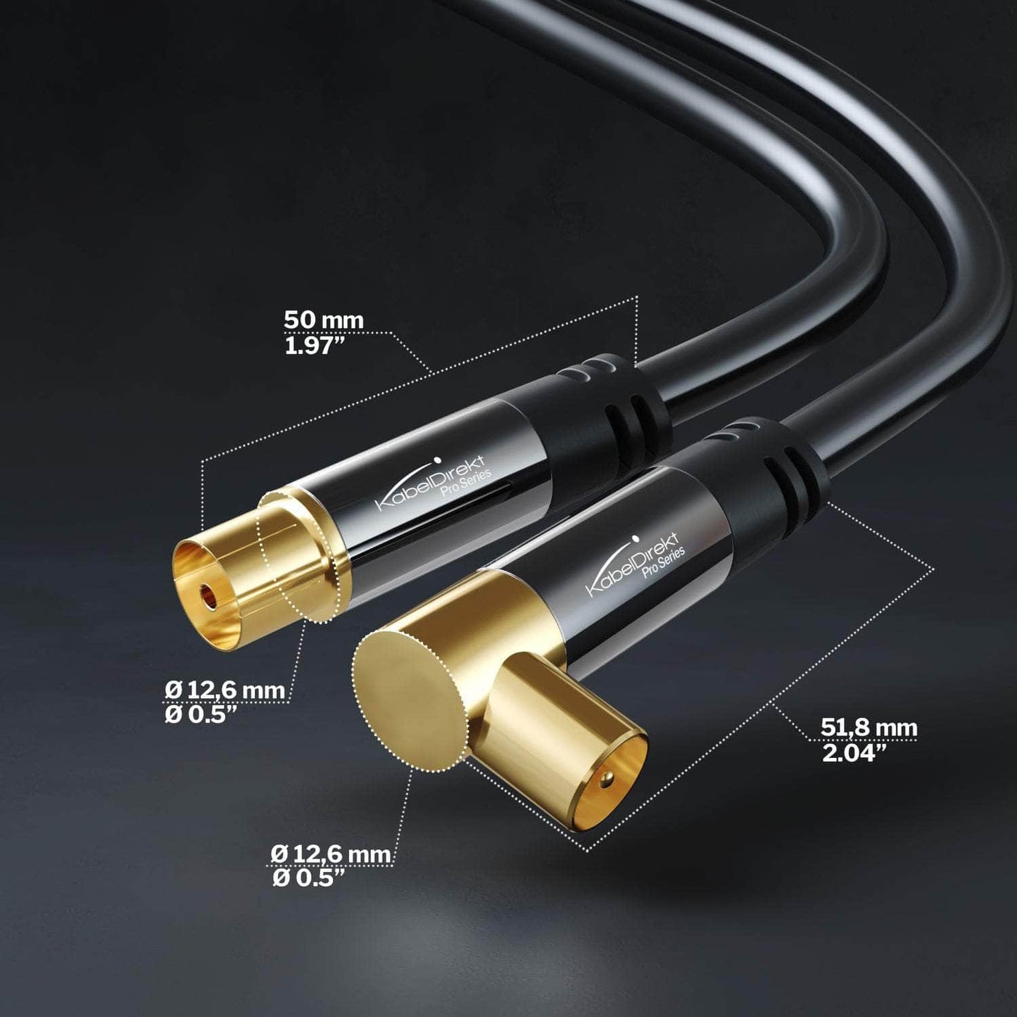 HDTV aerial / coaxial cable - 90° angled male connector to straight female connector