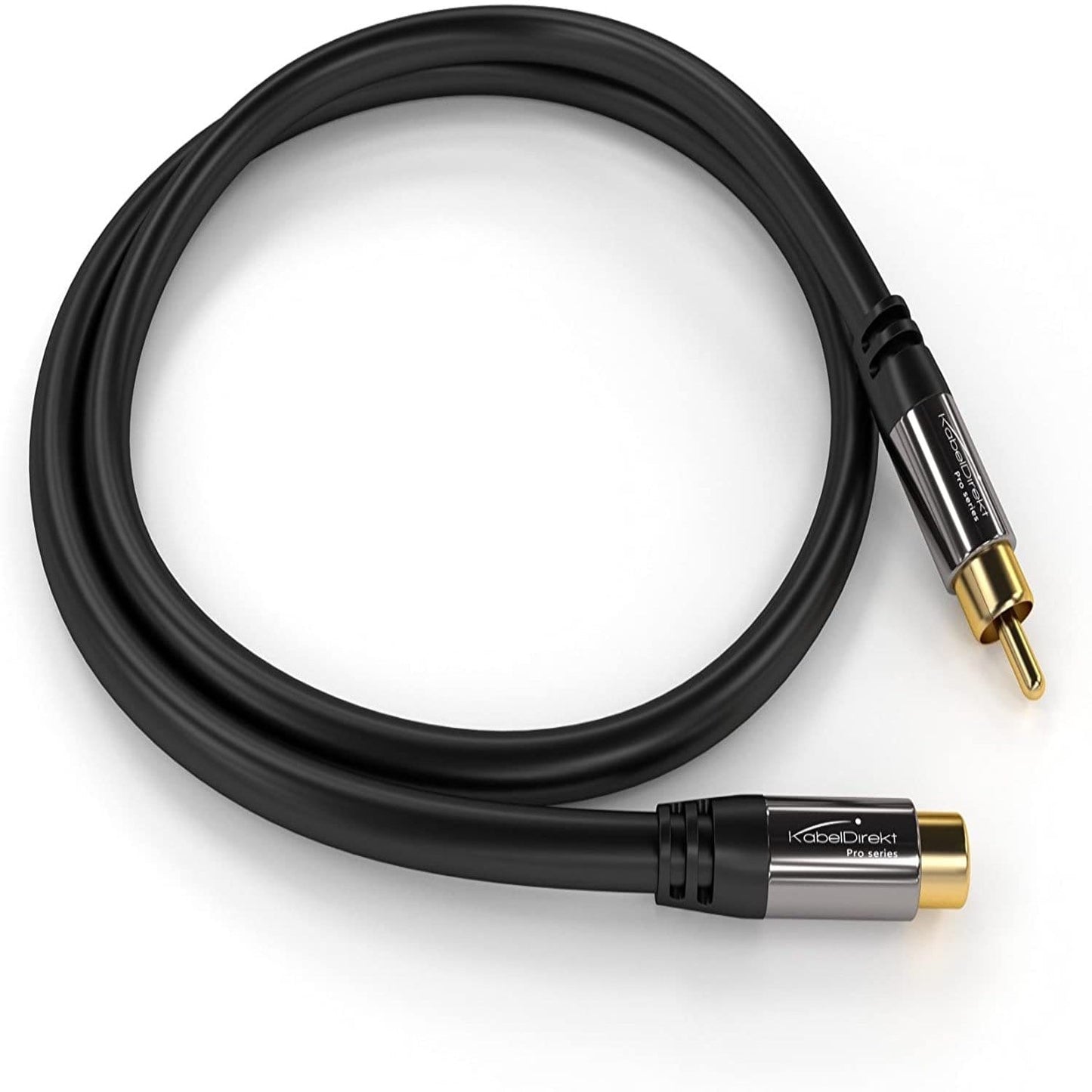 RCA/phono extension lead cable, audio/digital/video (coax cable, RCA/phono male to female, for subs/amps/Hi-Fis, analogue/digital audio or composite video, 75 ohm, black)