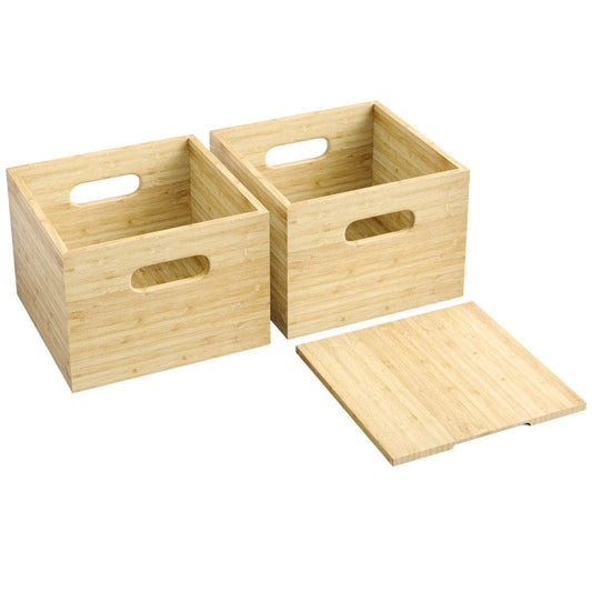 Set aus Bambus-Aufbewahrungsboxen - 2 mittlere Boxen und 1 naturfarbener Deckel