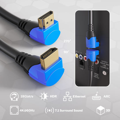 4K High Speed HDMI Kabel – gewinkelt, 270° – mit Ethernet, 3D, ARC, HDR