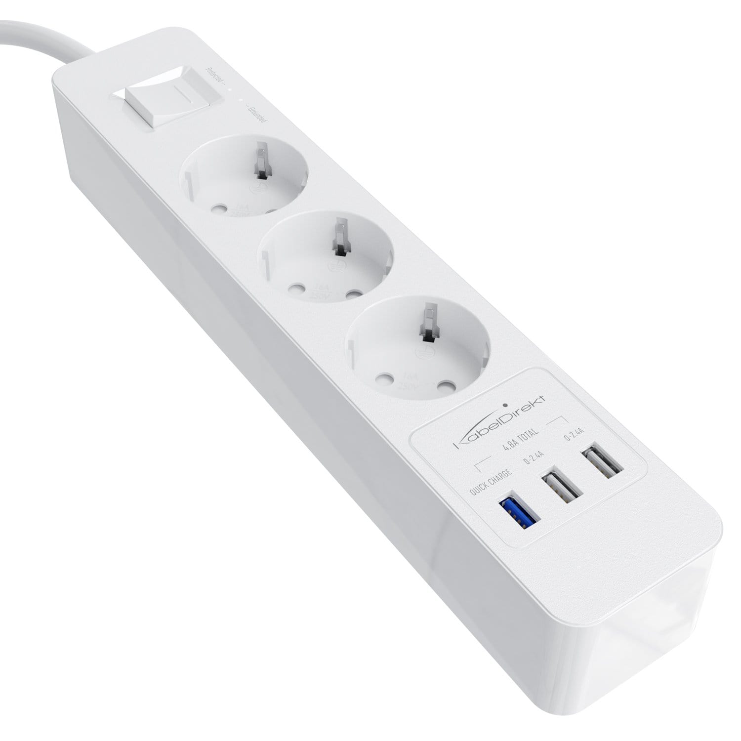 Steckdosenleiste weiß – TÜV-zertifizierte Mehrfachsteckdose mit USB Quick  Charge – KabelDirekt