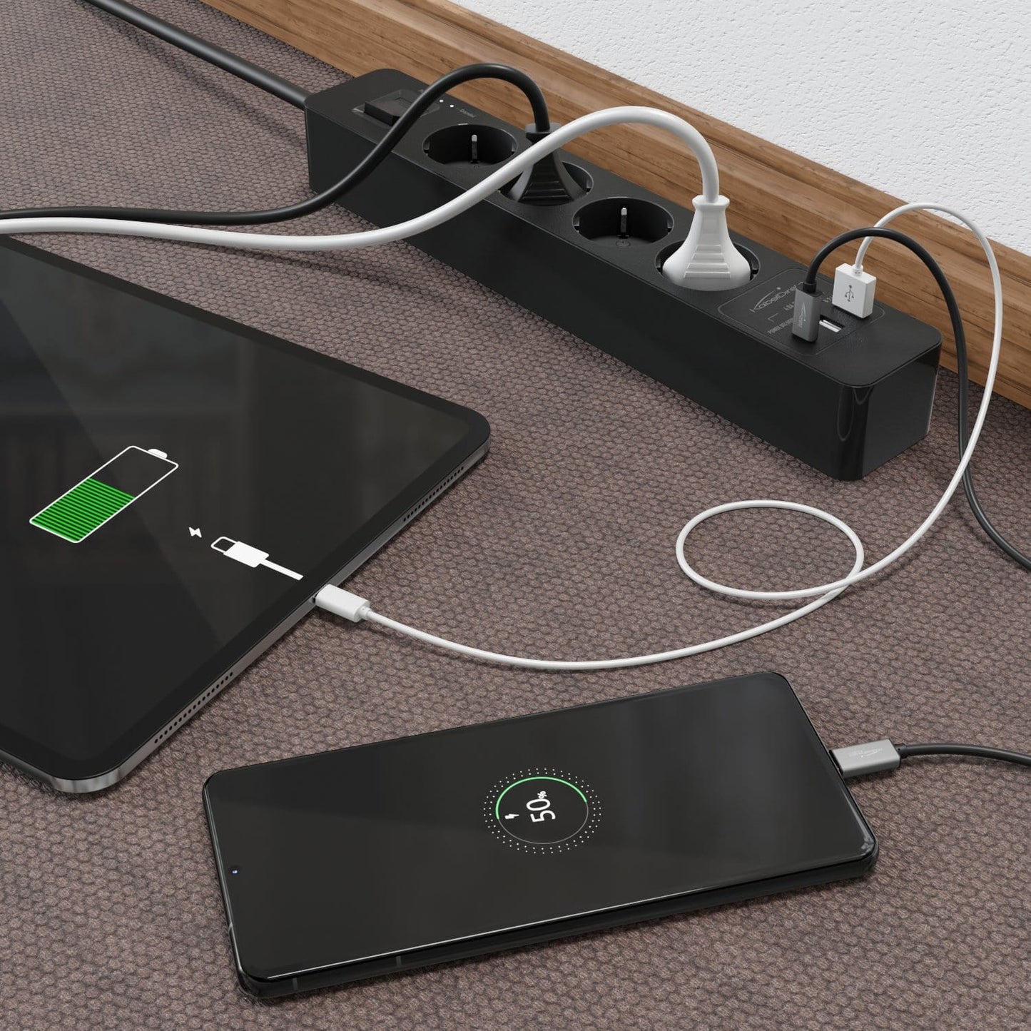 Bloc multiprise - 3 porte chargeurs USB, Power Delivery 3.0, noir