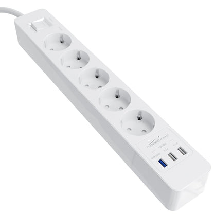 Power strip, white - TÜV-certified multi socket outlet with USB and Quick Charge