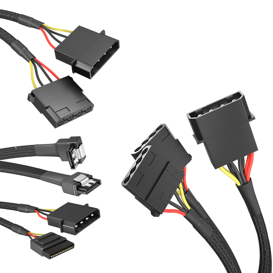 Molex power cables & adapters – Molex extension, Molex Y-cable, Molex/SATA power adapter + data cable
