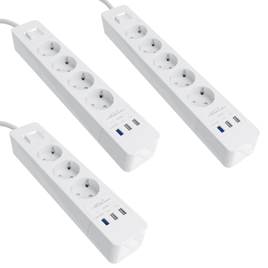 Bloc multiprise - 3 porte chargeurs USB, Quick Charge 3.0, blanc