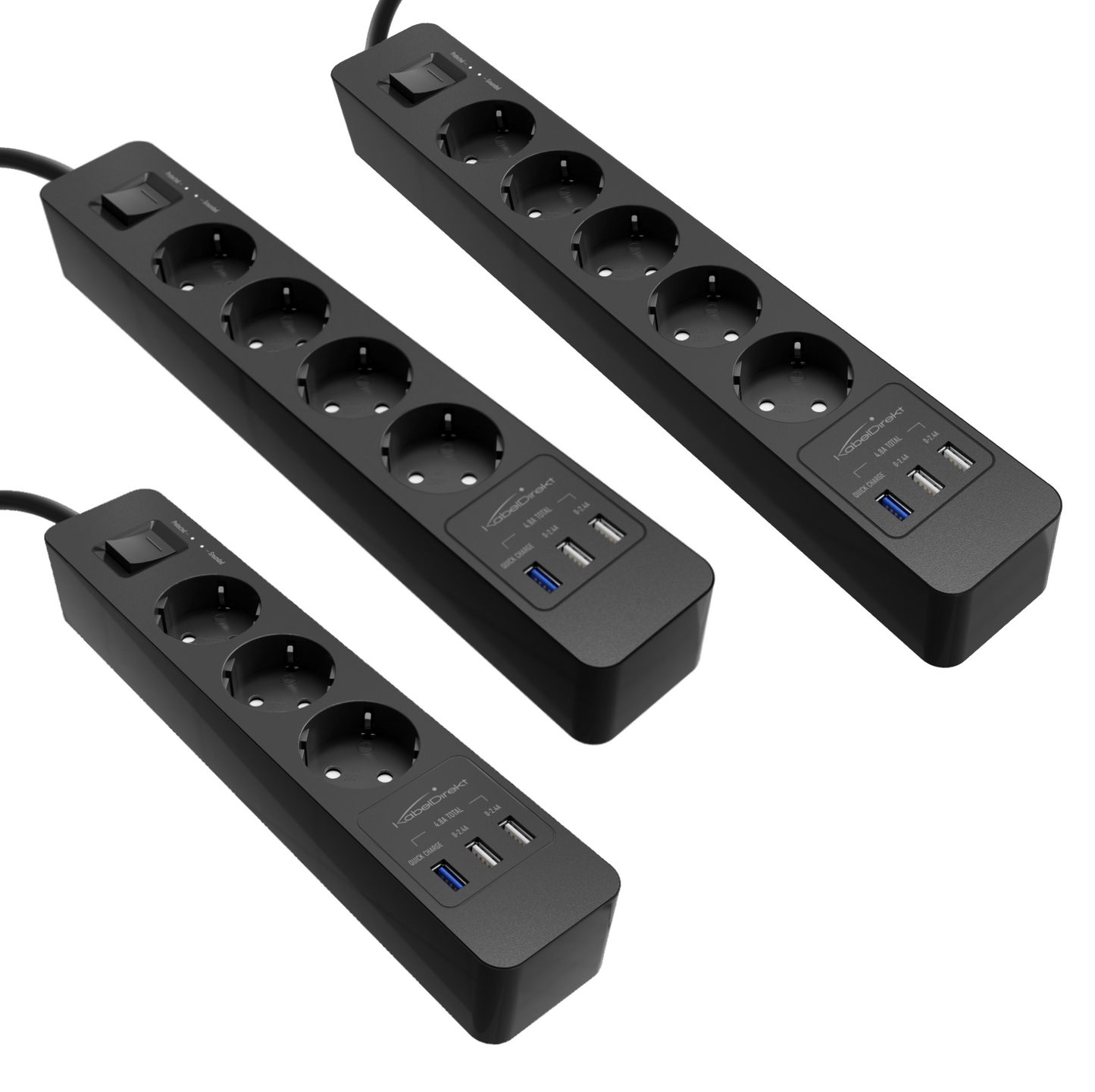 Bloc multiprise - 3 porte chargeurs USB, Quick Charge 3.0, noir