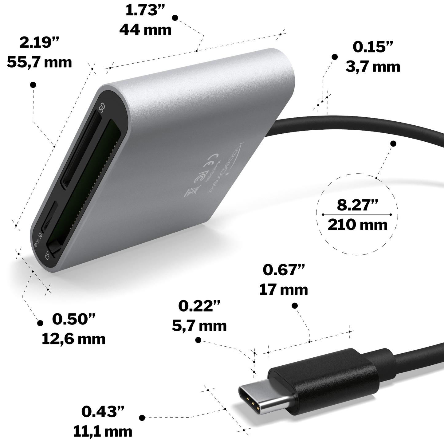 Card Reader - USB-C connector - for SD, SDXC, SDHC, microSD, MMF, CF