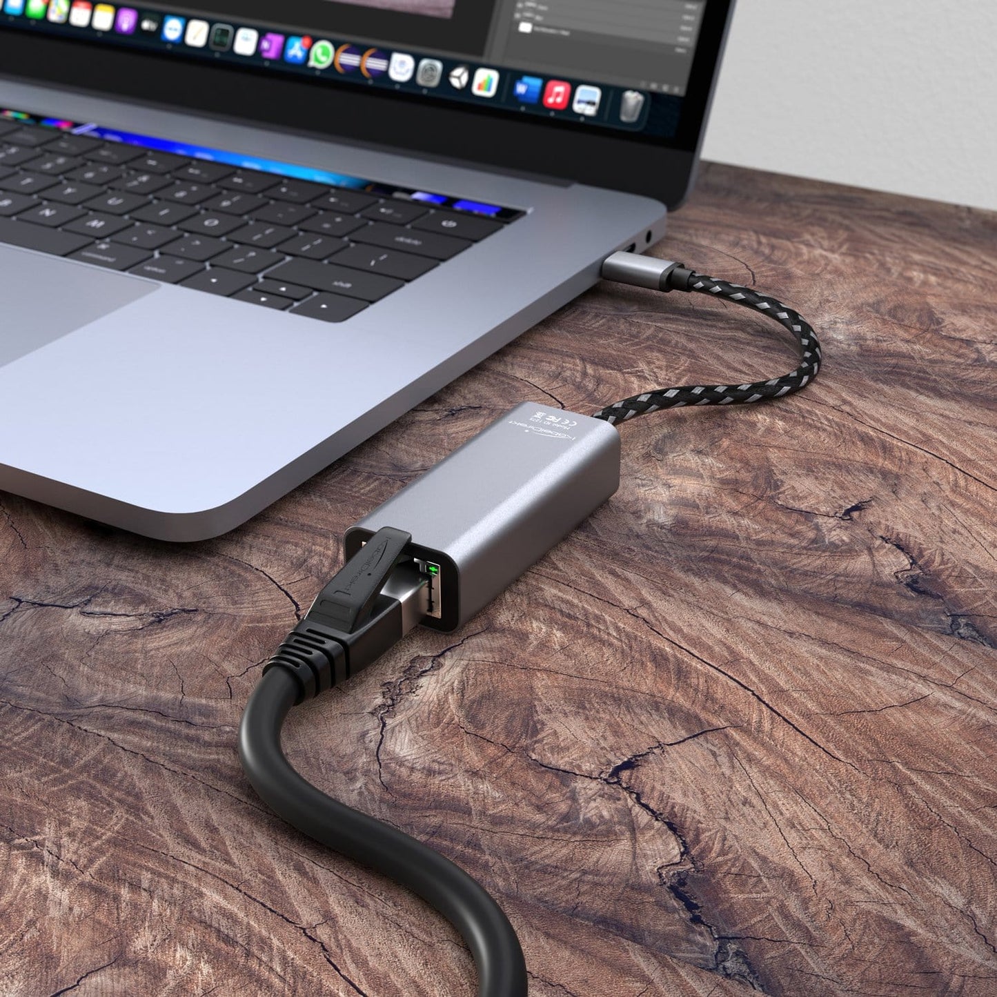 USB-C ethernet adapter – Connect your RJ45 cable to your tablet, notebook or smartphone