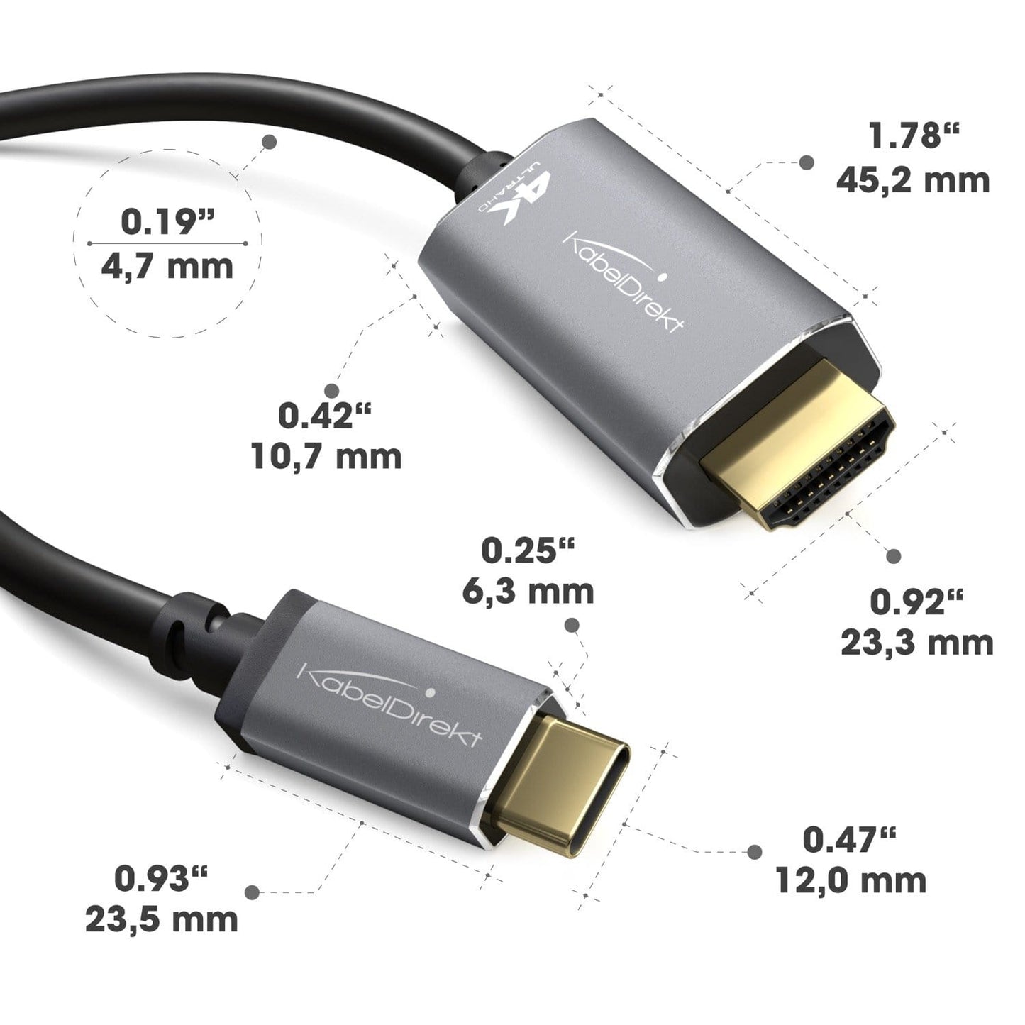 USB-C- auf HDMI-Adapterkabel mit Metallsteckern – 2 m – für 4K/60 Hz